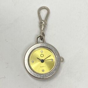 Round Keychain Watch Women Fob 21mm Silver Tone Gold Tone Dial New Battery